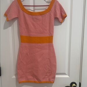 Chic Pink and Orange Knit Mini Dress